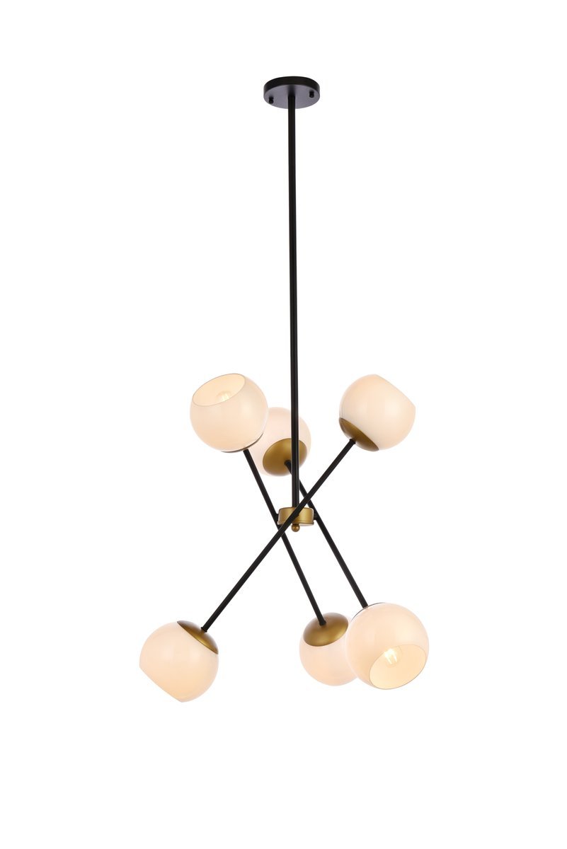 Axl 24 Inch Pendant in Black and Brass with White Shade