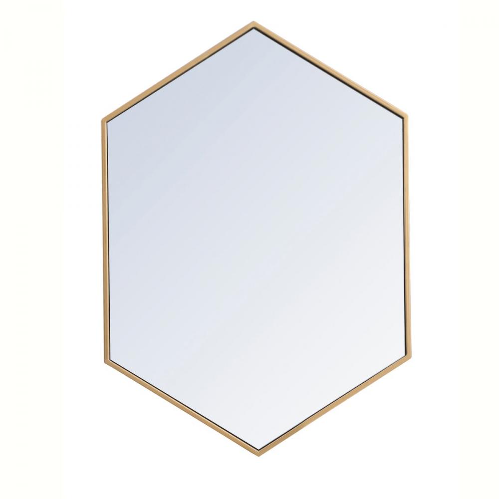 Metal Frame HexAgon Mirror 24 Inch in Brass