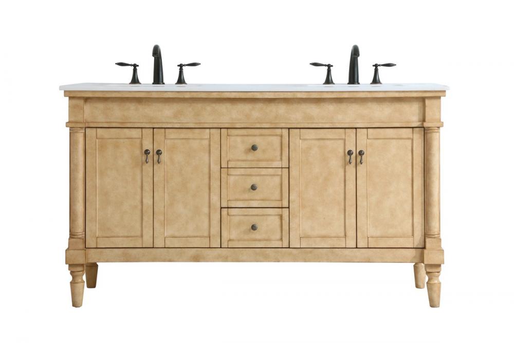 60 Inch Double Bathroom Vanity in Antique Beige