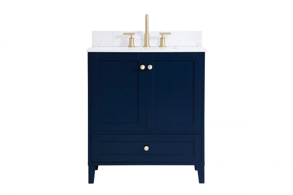 30 Inch Single Bathroom Vanity in Blue with Backsplash