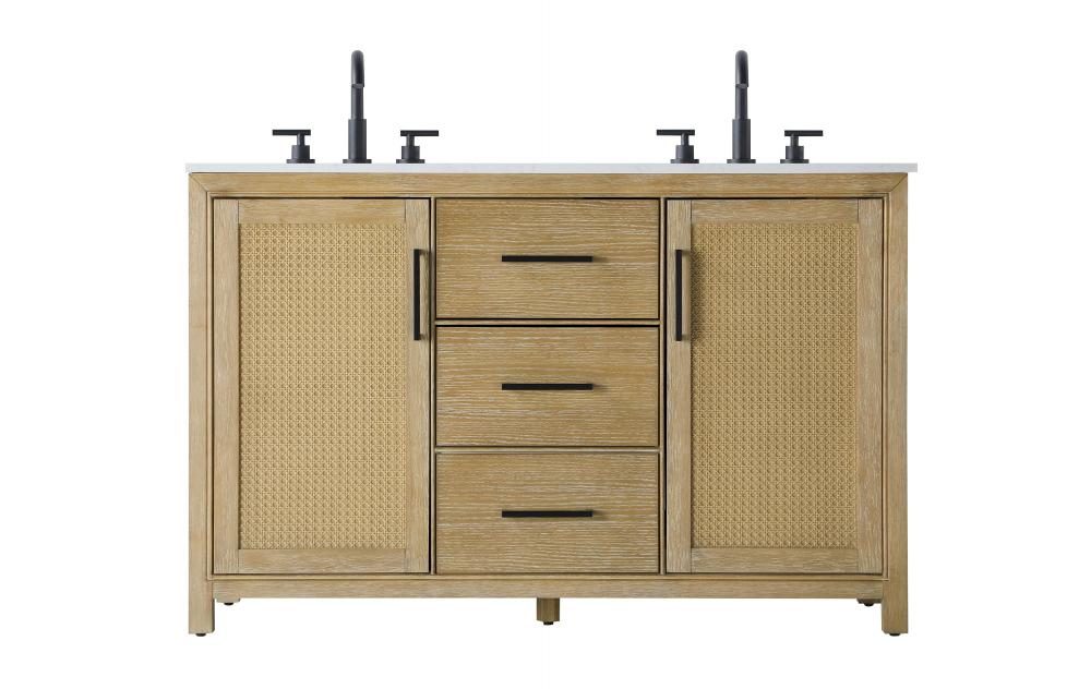 54 Inch Double Bathroom Vanity In Linen Oak