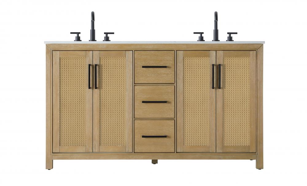 60 Inch Double Bathroom Vanity In Linen Oak