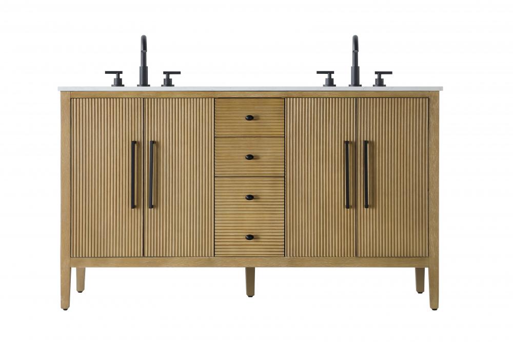 60 inch Double Bathroom Vanity in Linen Oak