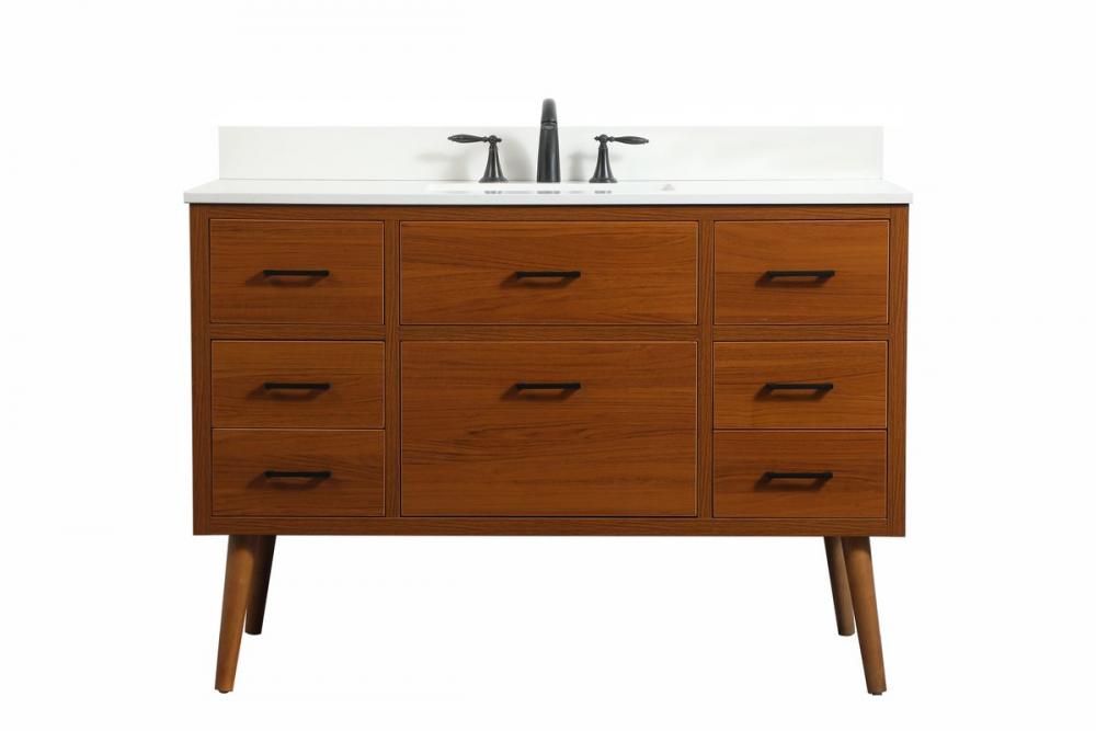 48 Inch Single Bathroom Vanity in Teak with Backsplash