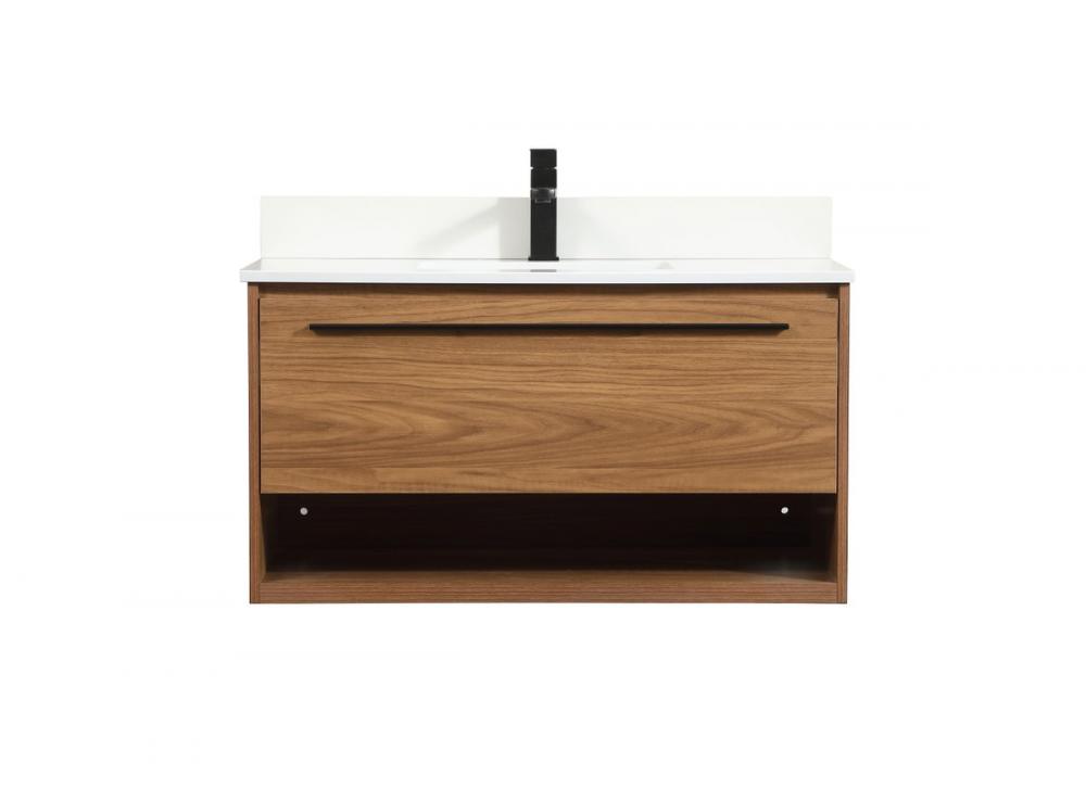 36 Inch Single Bathroom Vanity in Walnut Brown with Backsplash