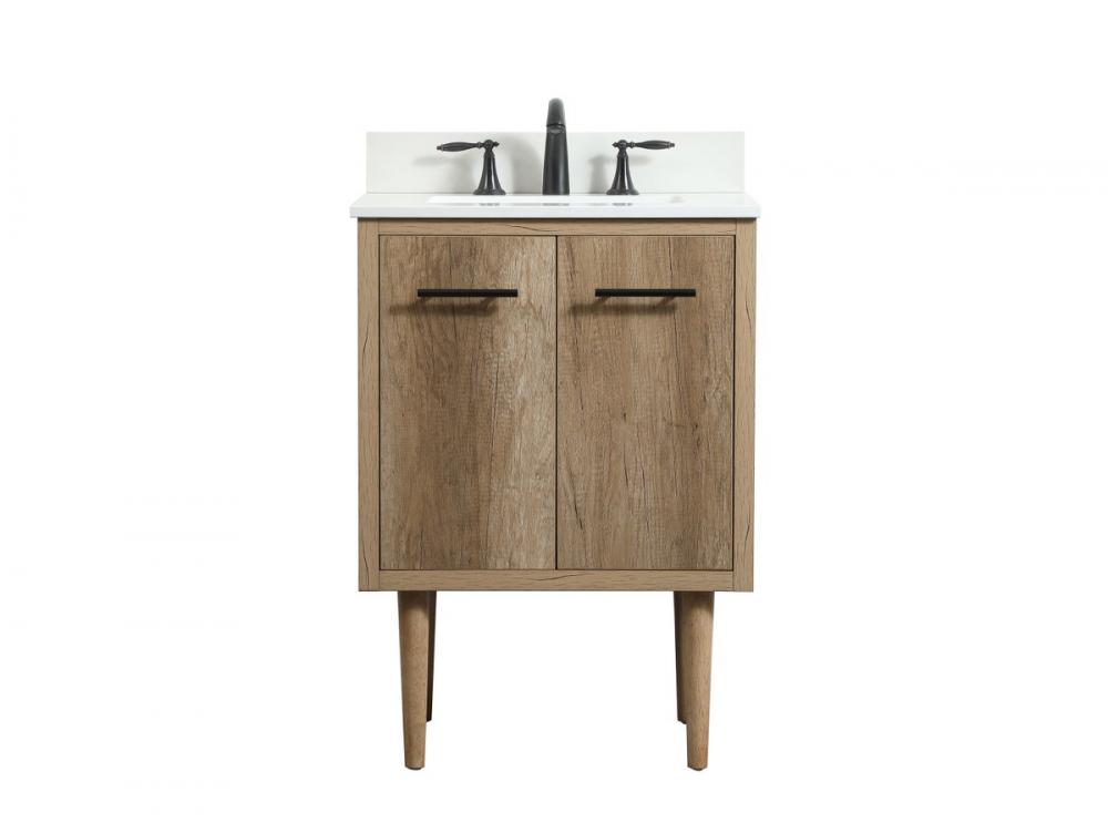 24 Inch Single Bathroom Vanity in Natural Oak with Backsplash