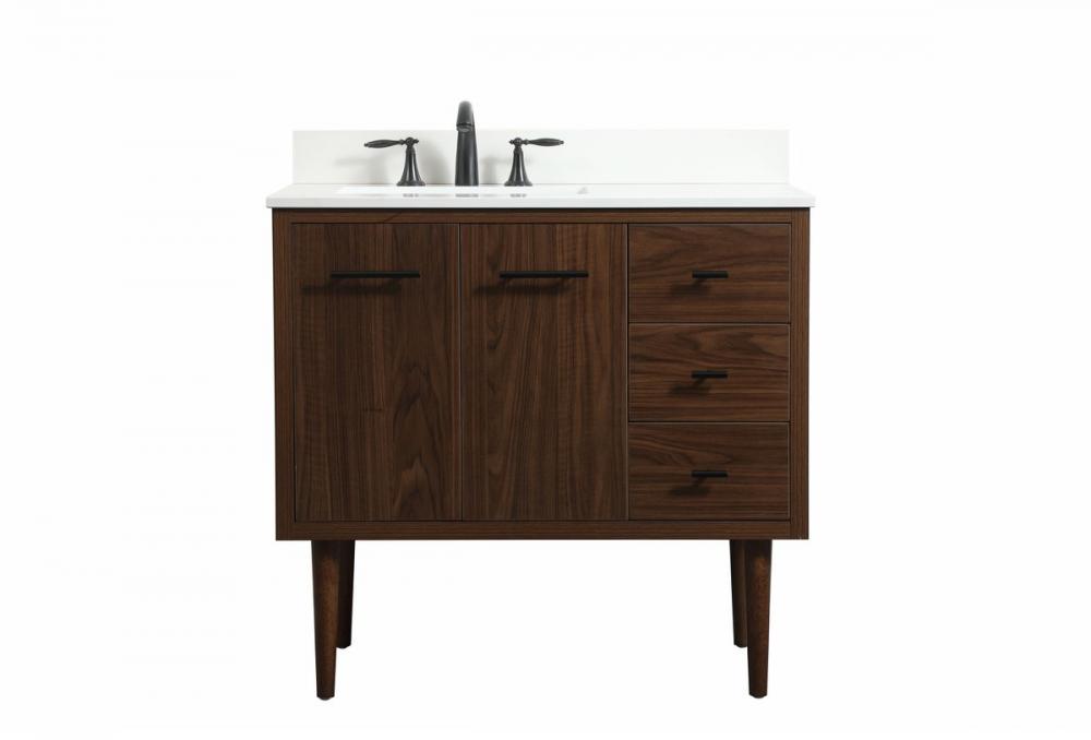 36 Inch Single Bathroom Vanity in Walnut with Backsplash