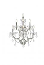 Elegant 2800W7C-GT/RC - Maria Theresa 7 Light Chrome Wall Sconce Golden Teak (Smoky) Royal Cut Crystal