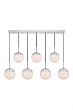 Elegant LD6088C - Eclipse 7 Lights Chrome Pendant with Frosted White Glass