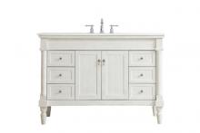 Elegant VF13048AW-VW - 48 Inch Single Bathroom Vanity In Antique White With Ivory White Engineered Marble