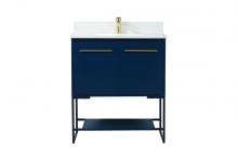 Elegant VF42530MBL-BS - 30 Inch Single Bathroom Vanity in Blue with Backsplash