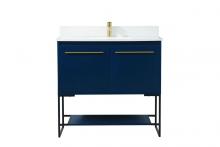 Elegant VF42536MBL-BS - 36 Inch Single Bathroom Vanity in Blue with Backsplash