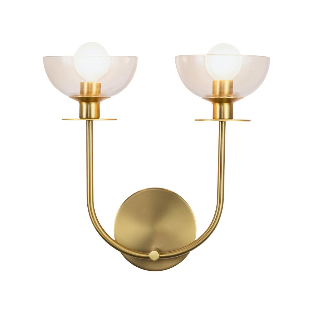 Sylvia 12-in Brushed Gold/Clear Glass 2 Lights Wall Vanity
