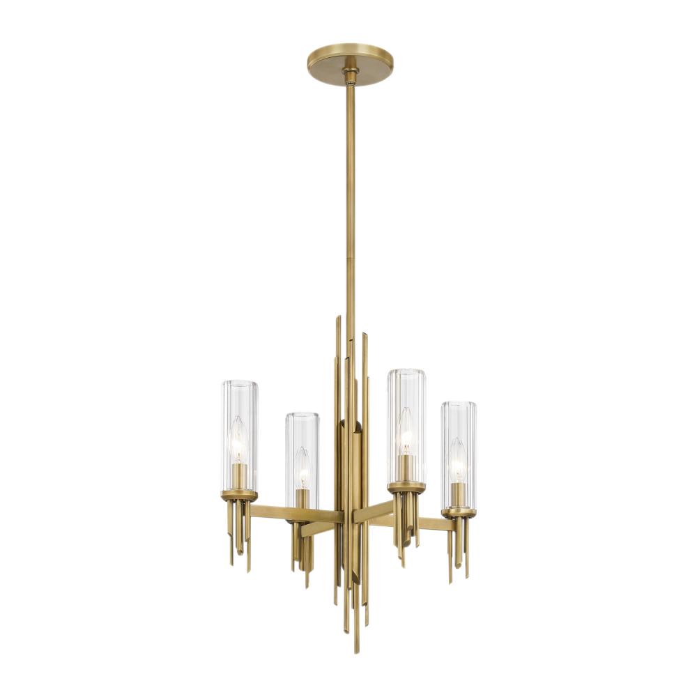 Torres 18-in Ribbed Glass/Vintage Brass 4 Lights Chandeliers