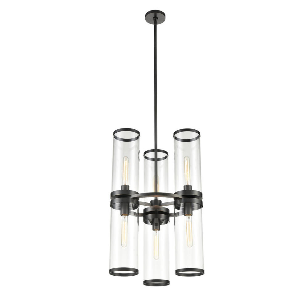 REVOLVE II CHANDELIER 6 LIGHT URBAN BRONZE CLEAR GLASS