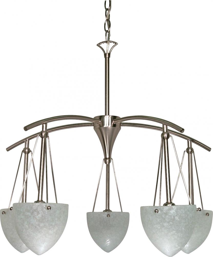 5-Light 25" Brushed Nickel Chandelier with Water Spot Glass