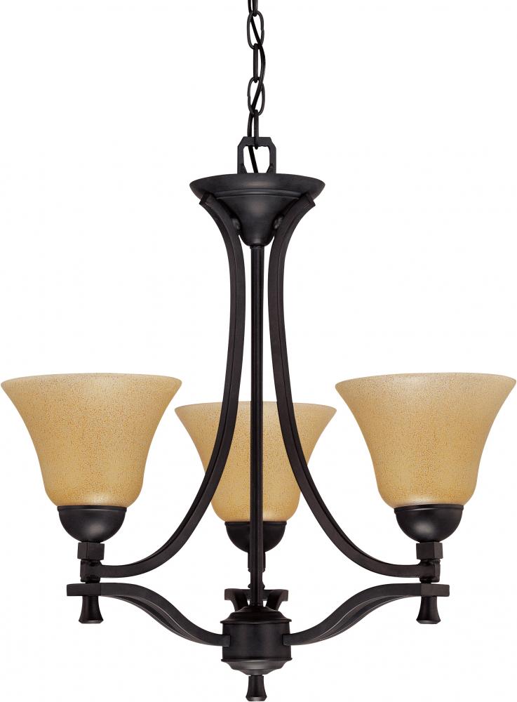 3-Light Small Chandelier in Mountain Lodge Finish with Toasted Honey Glass