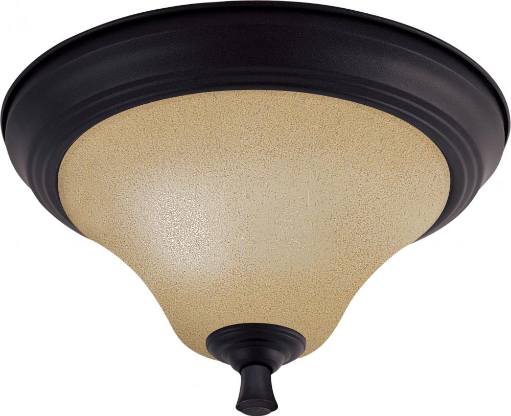 2-Light Small Dome Flush Mount Ceiling Light Fixture in Mountain Lodge Finish with Toasted Honey