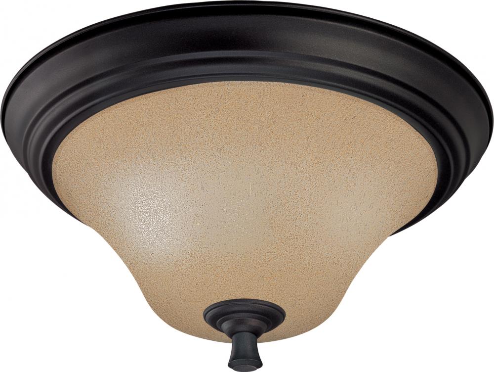 2-Light Medium Dome Flush Mount Ceiling Light Fixture in Mountain Lodge Finish with Toasted Honey