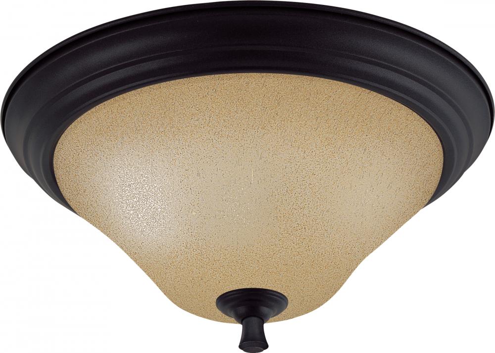 2-Light Large Dome Flush Mount Ceiling Light Fixture in Mountain Lodge Finish with Toasted Honey