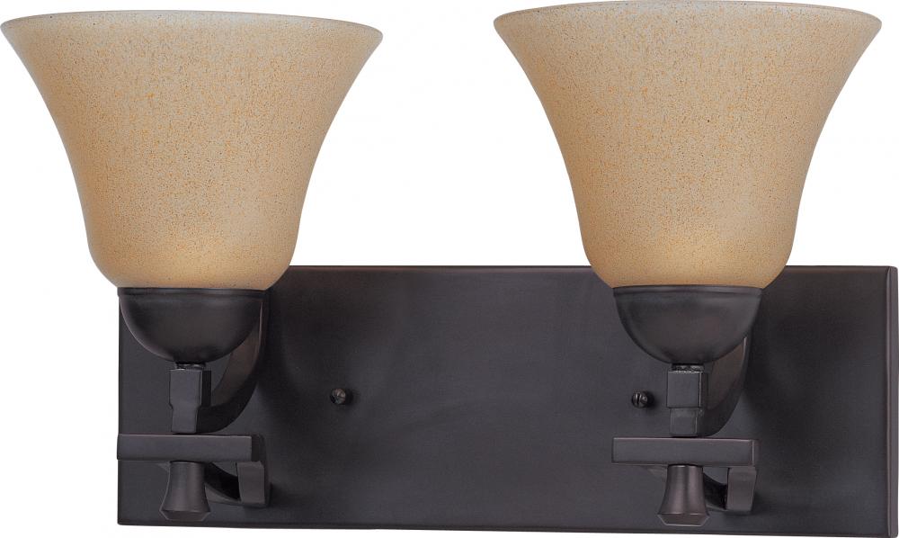 2-Light Vanity Fixture in Mountain Lodge Finish with Toasted Honey Glass