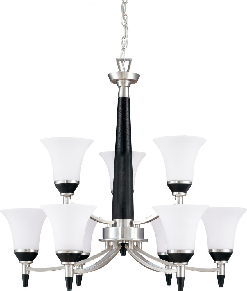 Keen; 9 Light; 2 Tier 26 in.; Chandelier with Satin White Glass