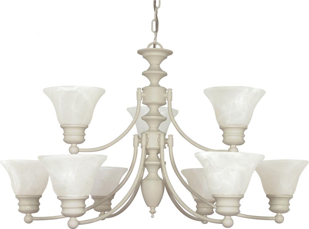 2-Tier 9-Light Textured White Chandelier with Alabaster Glass