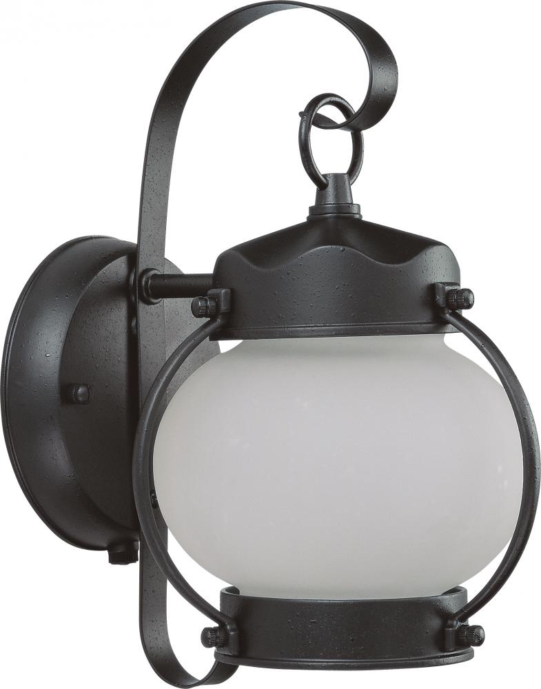 1-Light Onion Lantern Outdoor Light Fixtures with Photocell in Textured Black Finish with Frosted
