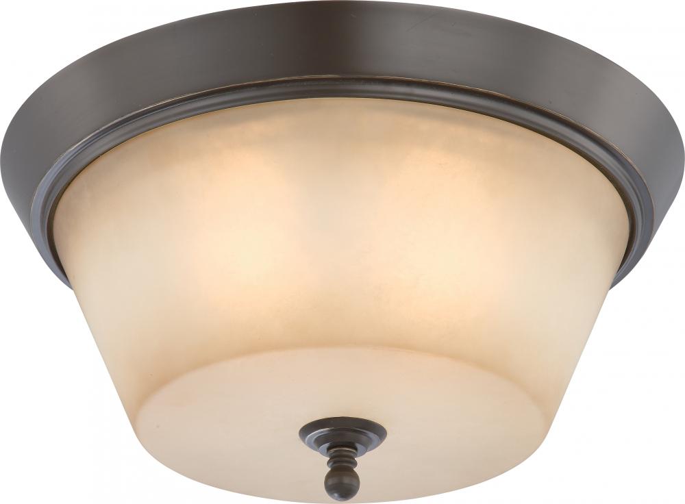 3-Light Flush Mount Ceiling Light in Vintage Bronze Finish with Auburn Beige Glass