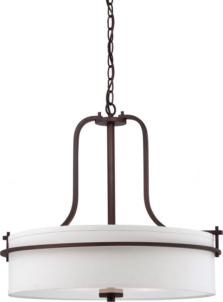 3-Light Pendant Light Fixture in Venetian Bronze Finish with White Linen Shade