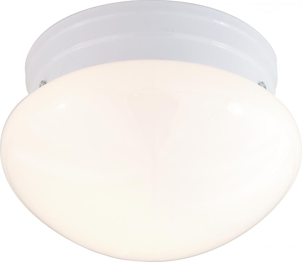 1 Light - 8" - Flush Mount - Small White Mushroom; Color retail packaging