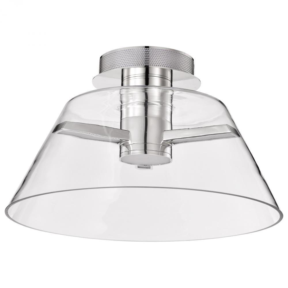 Edmond; 17 Inch LED Semi Flush; Polished Nickel with Clear Glass
