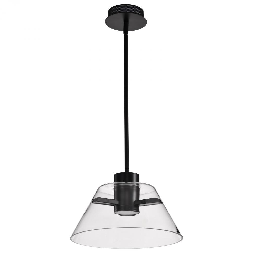 Edmond; 14 Inch LED Pendant; Matte Black with Clear Glass