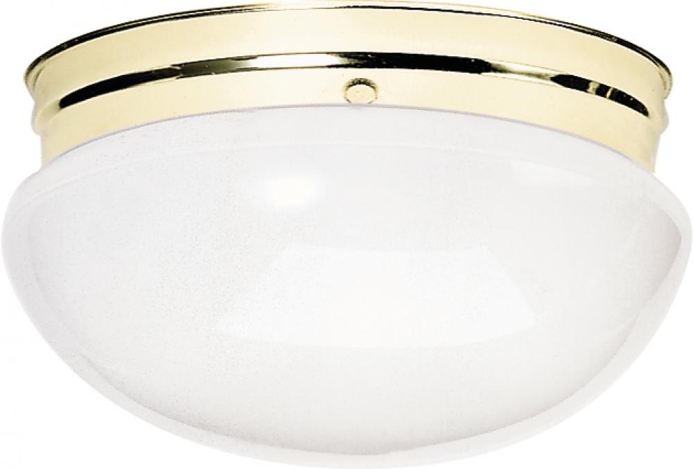 2 Light - 12" Flush with White Glass - Polished Brass Finish