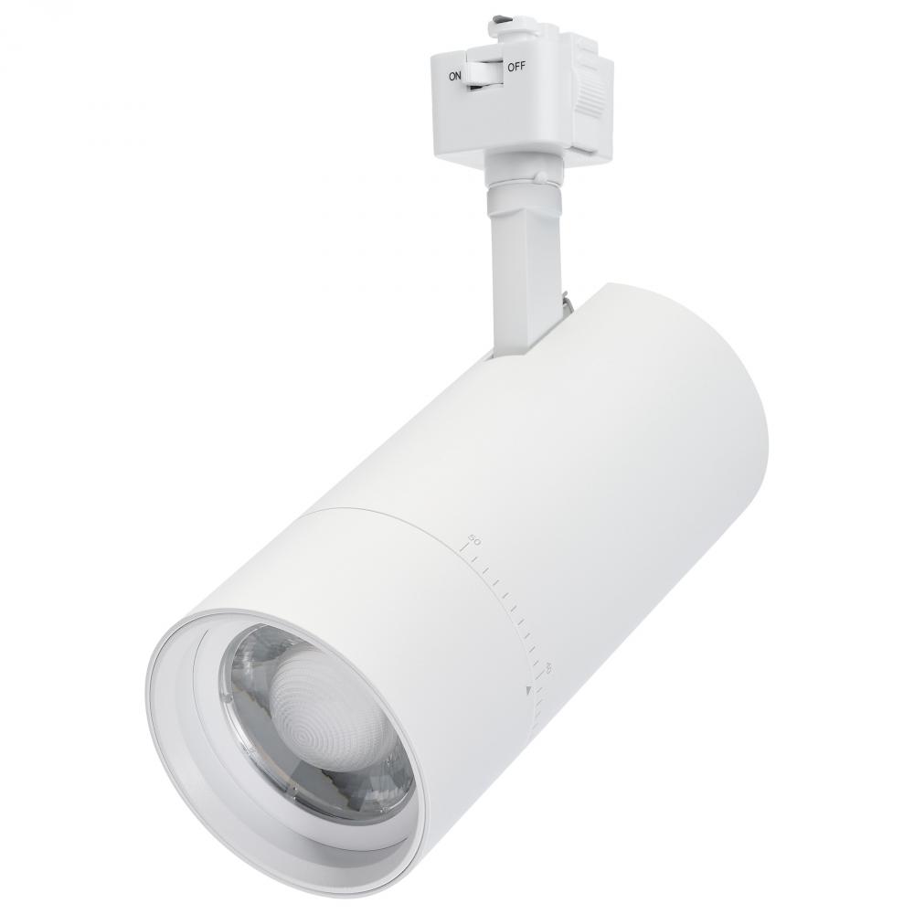 30 Watt LED Track Head; J-Style; 20 to 50 Degree Adjustable Beam Spread; CCT Selectable; Matte White